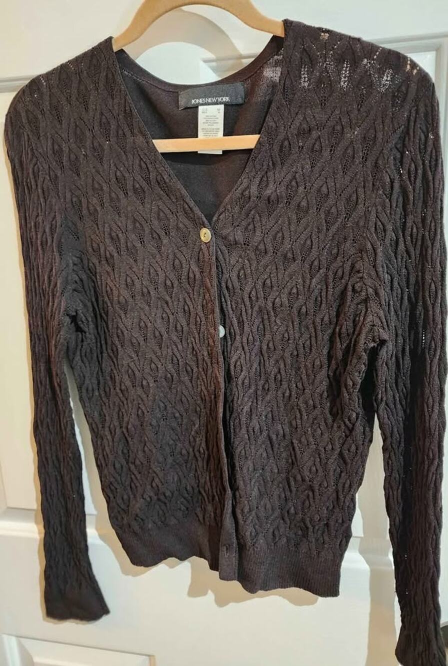 Jones New York Open Front Button Sweater Cardigan Black Sz. M